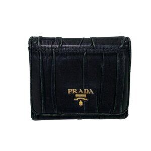 PRADA Gathered Wallet - Black Leather Trifold Wallet